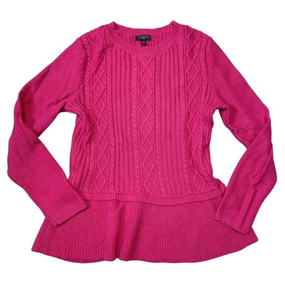 Talbots Peplum Sweater Women's Petites MP‎ Pink Barbiecore Cotton/Cashmere Blend - Picture 1 of 6